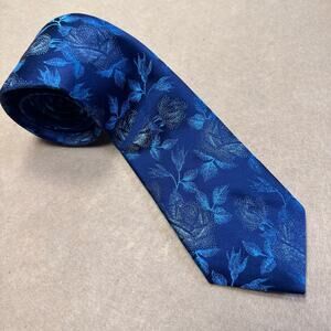 Joseph Abboud Silk Tie 3" X 59" Deep Blues White Floral Patterned